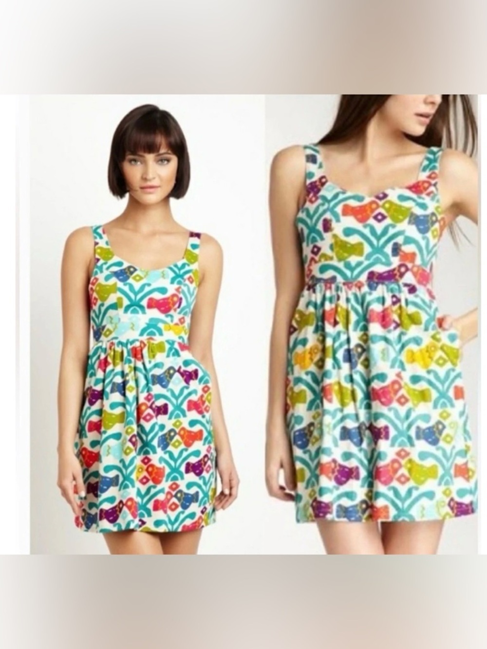 Anthropologie Judith March Whimsical Printed Bow Back Dress Sz Large